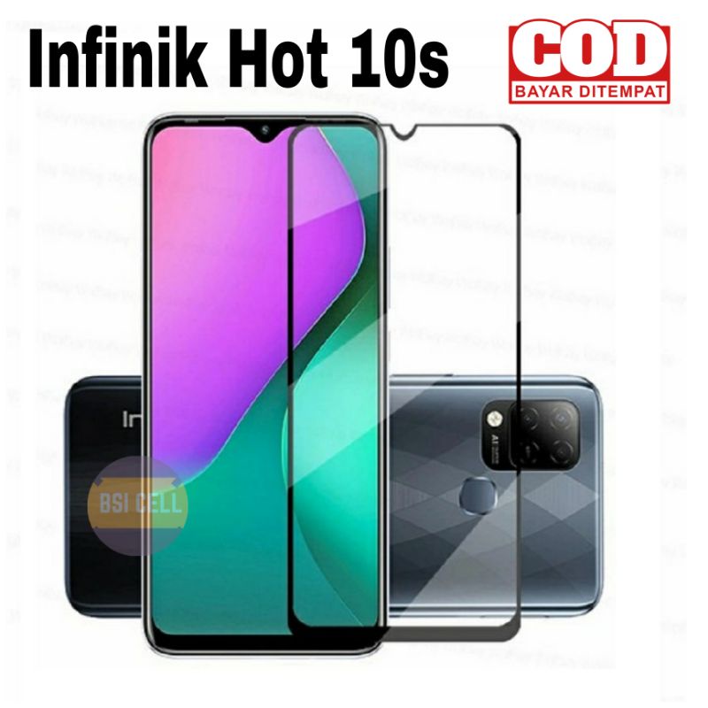 INFINIX HOT 10S TEMPERED GLASS FULL LAYAR/PELINDUNG LAYAR HP DEPAN/ANTI GORES LAYAR FULL