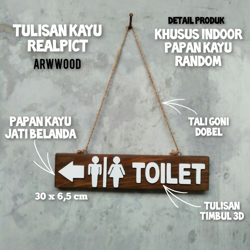 TOILET LOGO TULISAN KAYU JATI BELANDA HIASAN DINDING RUMAH TOKO MASJID MUSHOLLA DEKORASI DINDING