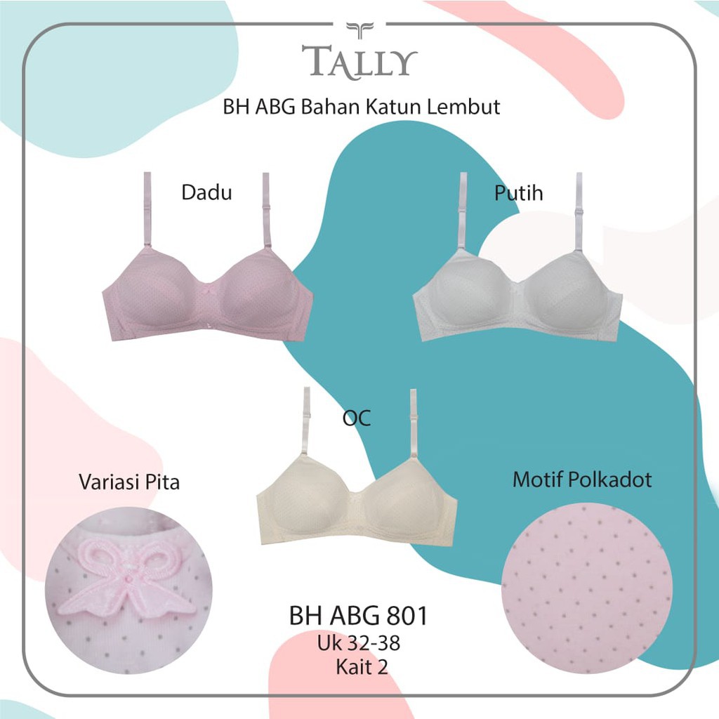 TALLY BRA BH REMAJA ABG 801 I SIZE 32 - 38 I TANPA BUSA I TANPA KAWAT I MOTIF POLKADOT | CUP A-B