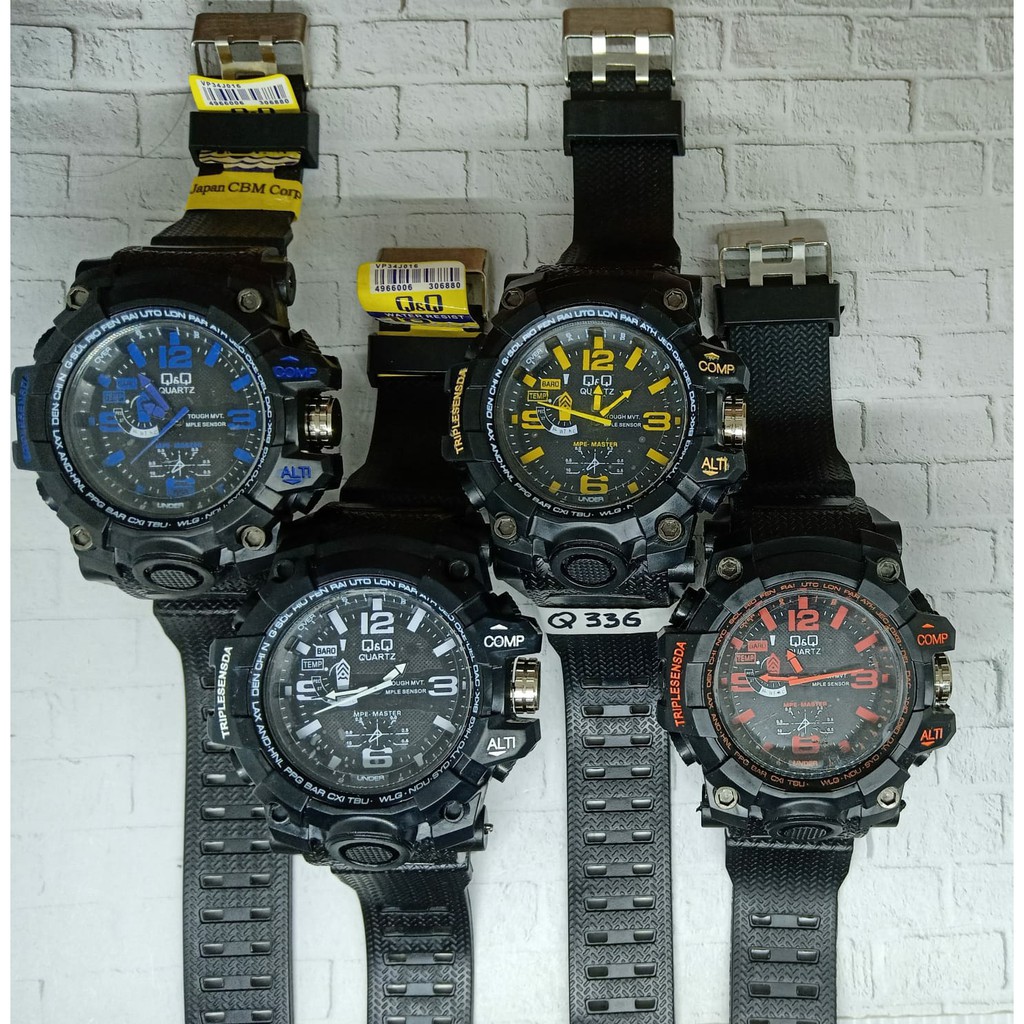 (BW) JAM TANGAN PRIA SPORTY QO JARUM ANALOG STRAP RUBBER BLACK Q-1000