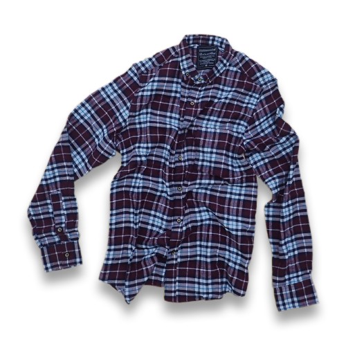 Kemeja Flanel Pria, Kotak-kotak Ungu Gelap & Abu-abu, Kualitas Premium