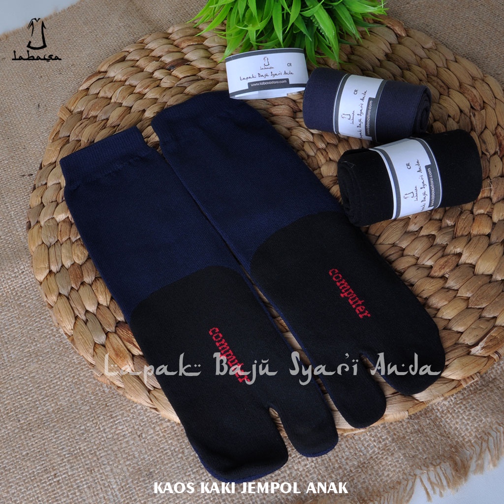 Labasa Kaos Kaki Anak Jempol Polos Tapak Hitam Nylon Spandek | Kaos Kaki Anak Muslimah | Bisa COD