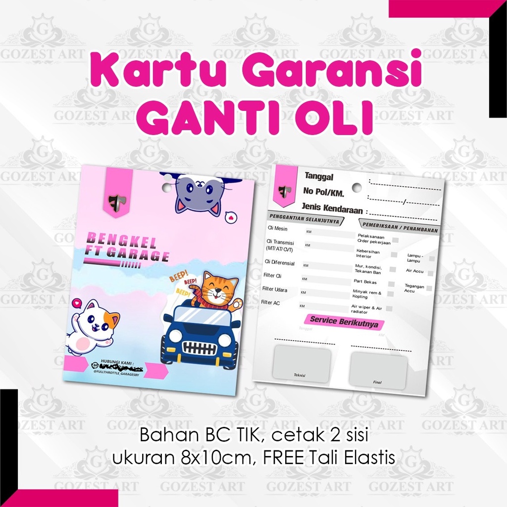 

Cetak Kartu Garansi Ganti Oli custom Murah Member Card