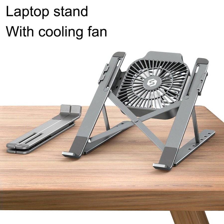 Laptop Stand Aluminium Foldable With Cooling Fan - DC1316 - Gray