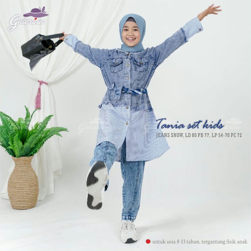 Tania Set Kids Setcel Jeans Wash Setelan Anak Cewek Perempuan Usia ± 9 10 11 12 13 14 Tahun