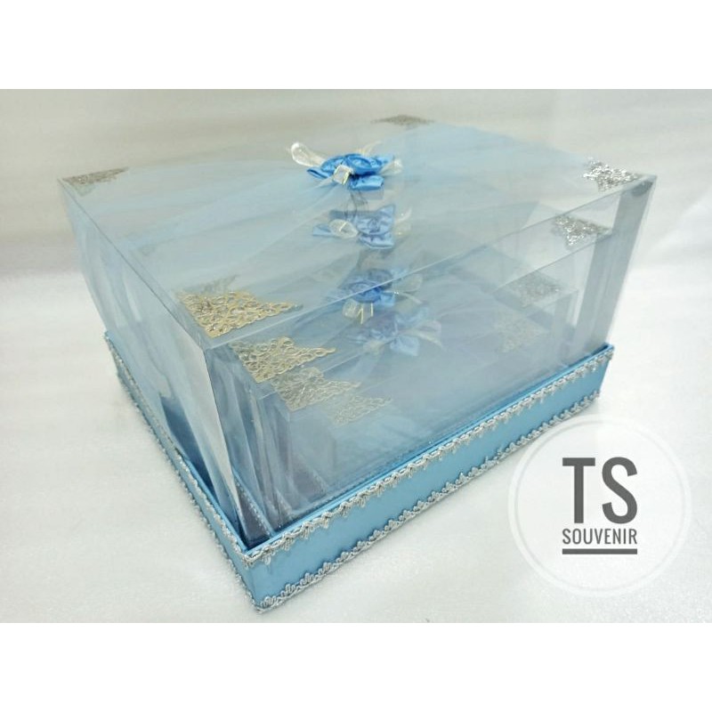 Kotak hantaran / kotak seserahan / box hantaran full mika model tile 1 set warna biru muda