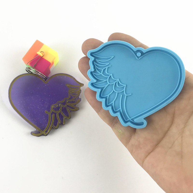 Glitter DIY Crafts Love Feather Keychain Epoxy Resin Mold Pendant Casting Silicone Mould