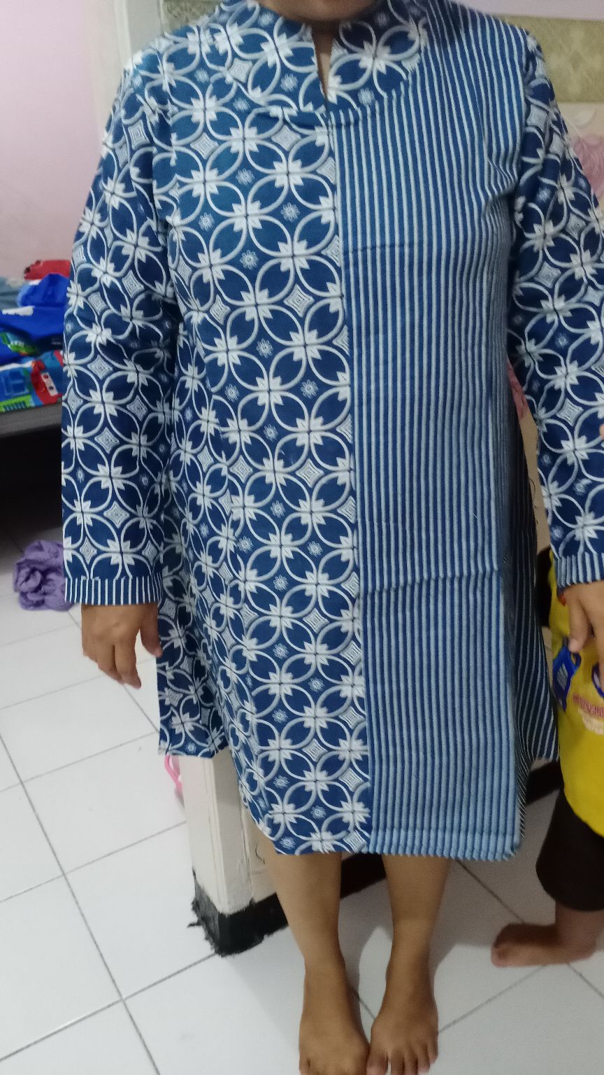 Batik Tunik Shibori Jumputan Terbaru Size S-3l / Hrb026 Yelbor Navbor / Biru Putih / Original
