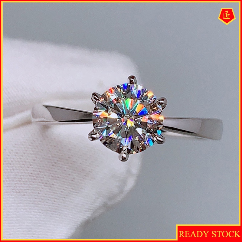 [Ready Stock]Crown Classic Six-Claw Moissanite Open Ring