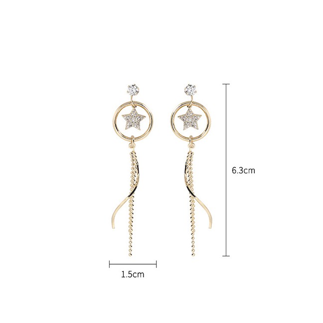 LRC Anting Tusuk Fashion Gold Metal Fringed Five-pointed Star Stud f44214