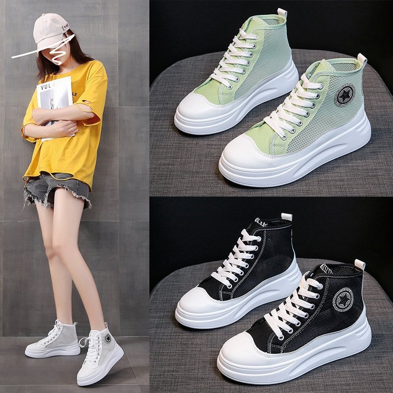 Sepatu Sneaker Tinggi Putih Import Kekinian Sepatu Wanita Hitam Import Korea SP-195