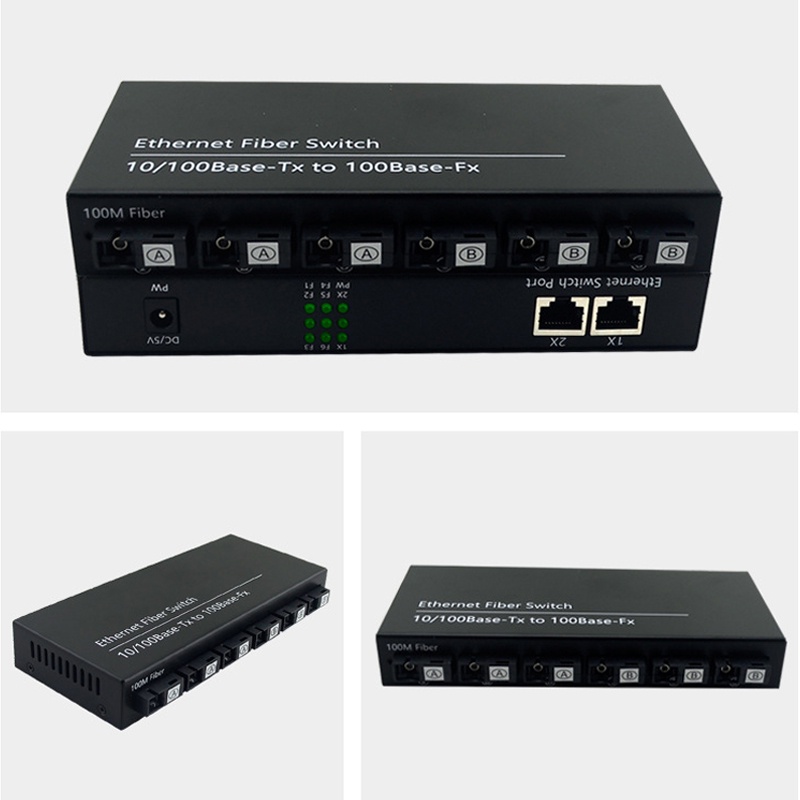 Media Converter 6 Fo 2 Lan Suport Poe Fx Fiber Optic Optica Media Converter 6 Port FO 2 Port LAN - Fiber Switch Optic 6 SC 2 RJ45 10/100M A+B htb 6 port