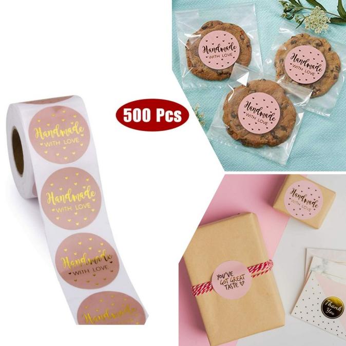 

Stiker HANDMADE WITH LOVE (500pcs PINK) Stiker Tempelan Snack Makanan