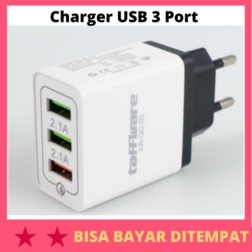 Charger USB 3 Port Qualcomm QC 3.0 EU Plug / Kepala Pala Batok Adapter Adaptor Port Colokan Lubang C