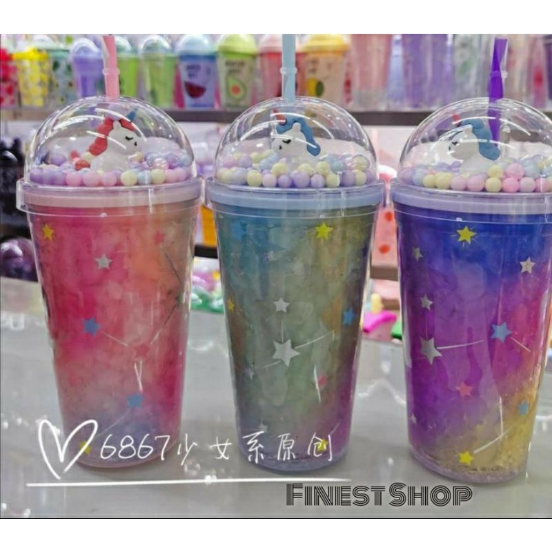 Tumbler Unicorn Mermaid Frosty Rainbow Botol Minum Hologram Lampu Shimmer Galaxy Glitter Star Sedotan Kado Ultah Gelas Boba Bubble Sparkling Hadiah Birthday Gift