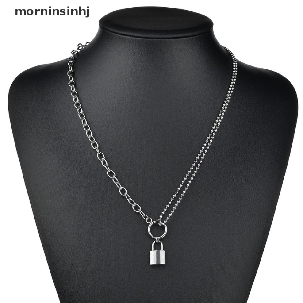 Mor Kalung Liontin Gembok Bahan Stainless Steel Gaya Punk Untuk Pria