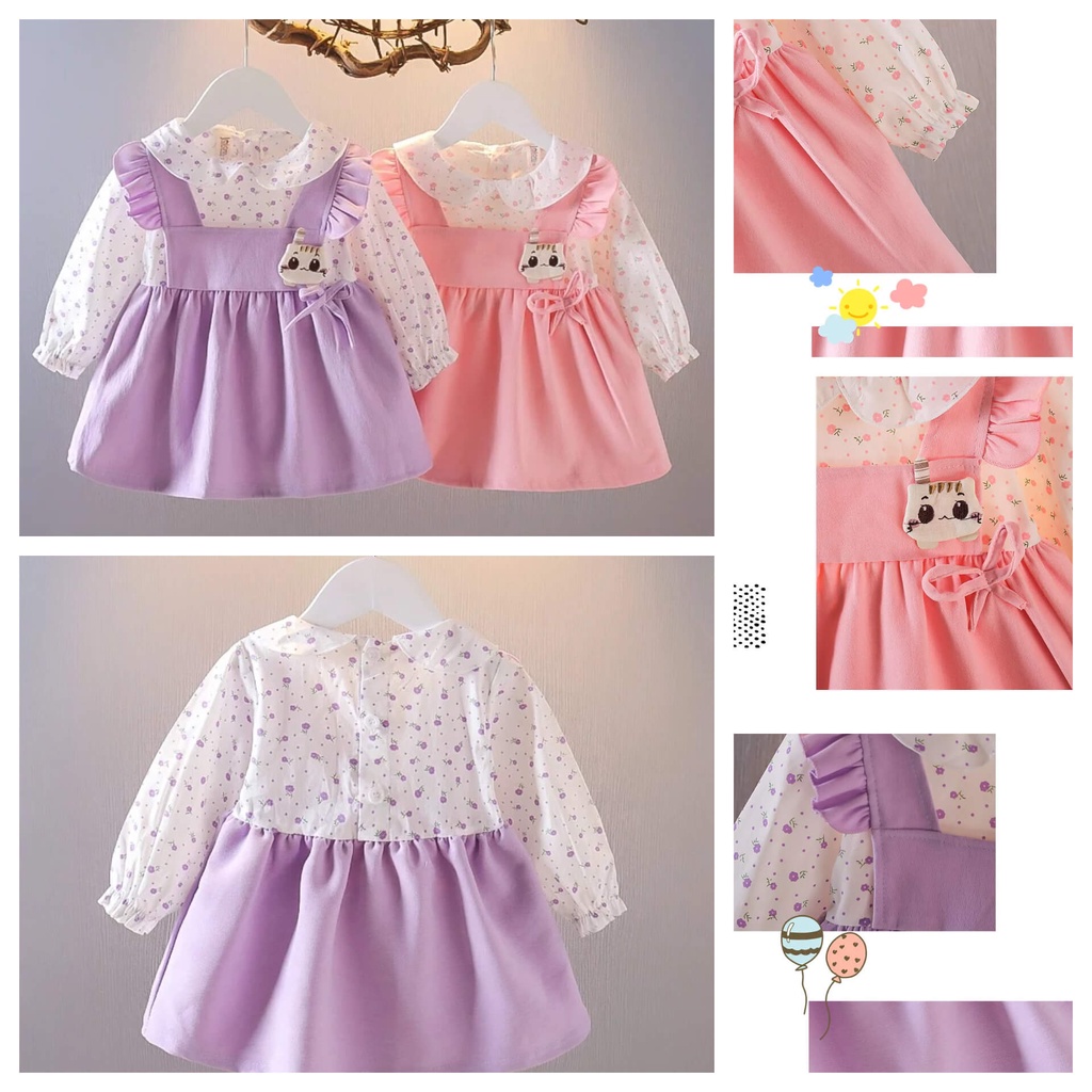 Dress Bayi Baju Fashion Baby Dress Korean Style Import Gaun Bayi motif Bunga Pakaian Bayi Perempuan