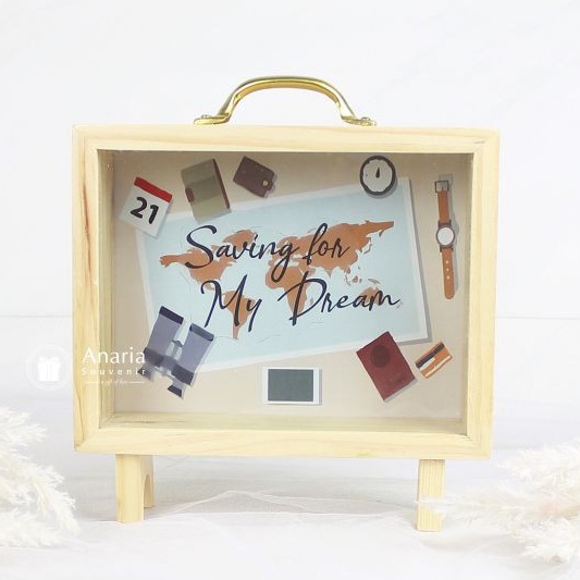 Celengan Koper Kayu Viral Celengan Custom Celengan Target Buka Tutup  Kado Unik Hadiah Celengan Unik Celengan Stiker-4