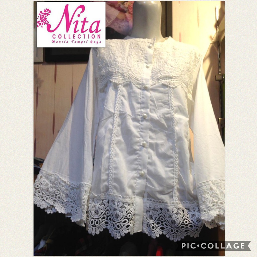 Blus Bordir Putih Katun