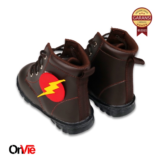 Sepatu Anak Boots Formal Pria Original Kulit Motif Super Hero Flash