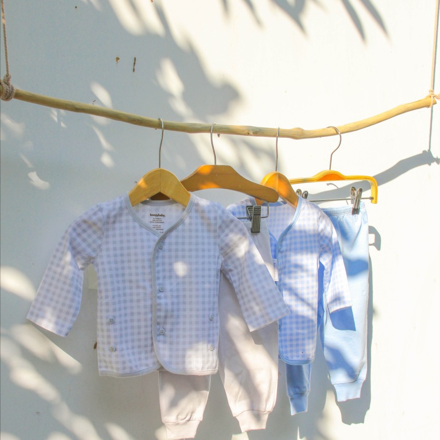 Makassar ! New Boogybaby Gingham Long Top ( Kancing Depan ) + Celana Panjang ( 2 Pcs )