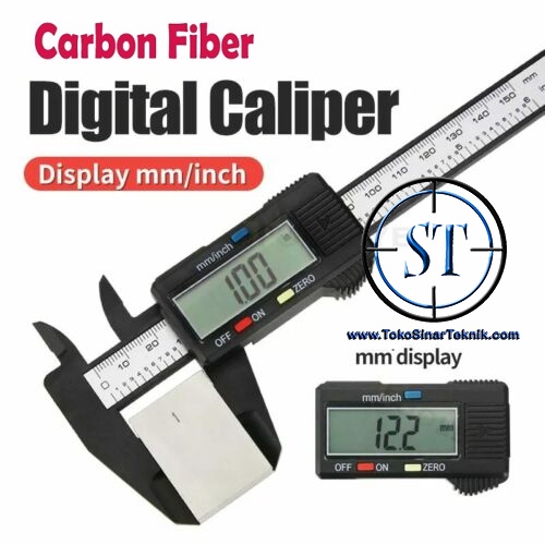 Digital Caliper 0-150mm Jangka Sorong Sigmat Penggaris Digital Bahan Plastik Carbon Fiber Ringan Akurat Plus Baterai Vernier Portabel