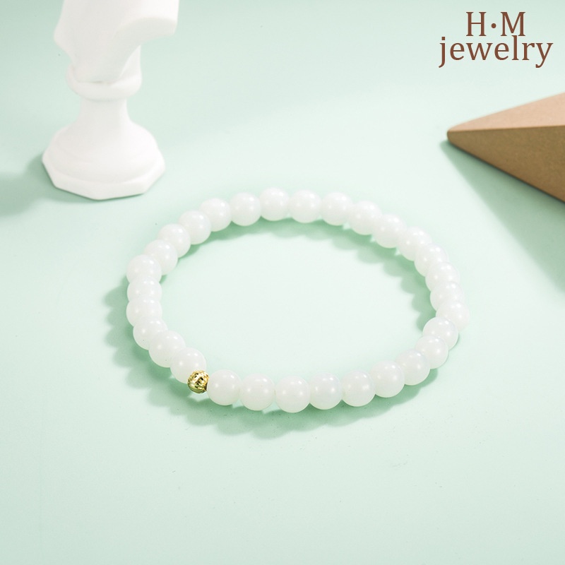 Gelang Tangan Manik-Manik Batu Jade Hetian Putih Tipis Simple Untuk Wanita