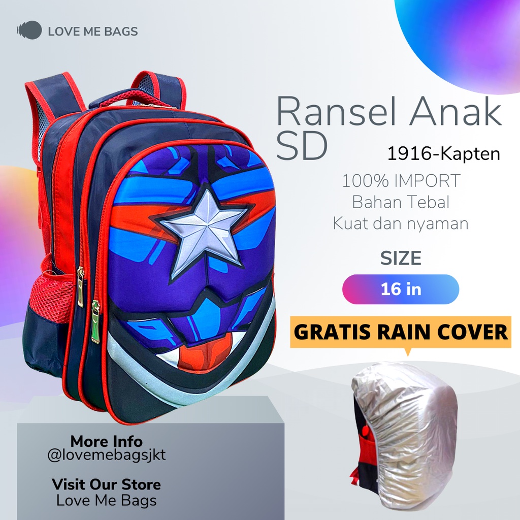 LMB Tas Anak Sekolah Cowok SD Import Gambar Karakter Superhero Viral Bahan Nilon Premium Anti Air