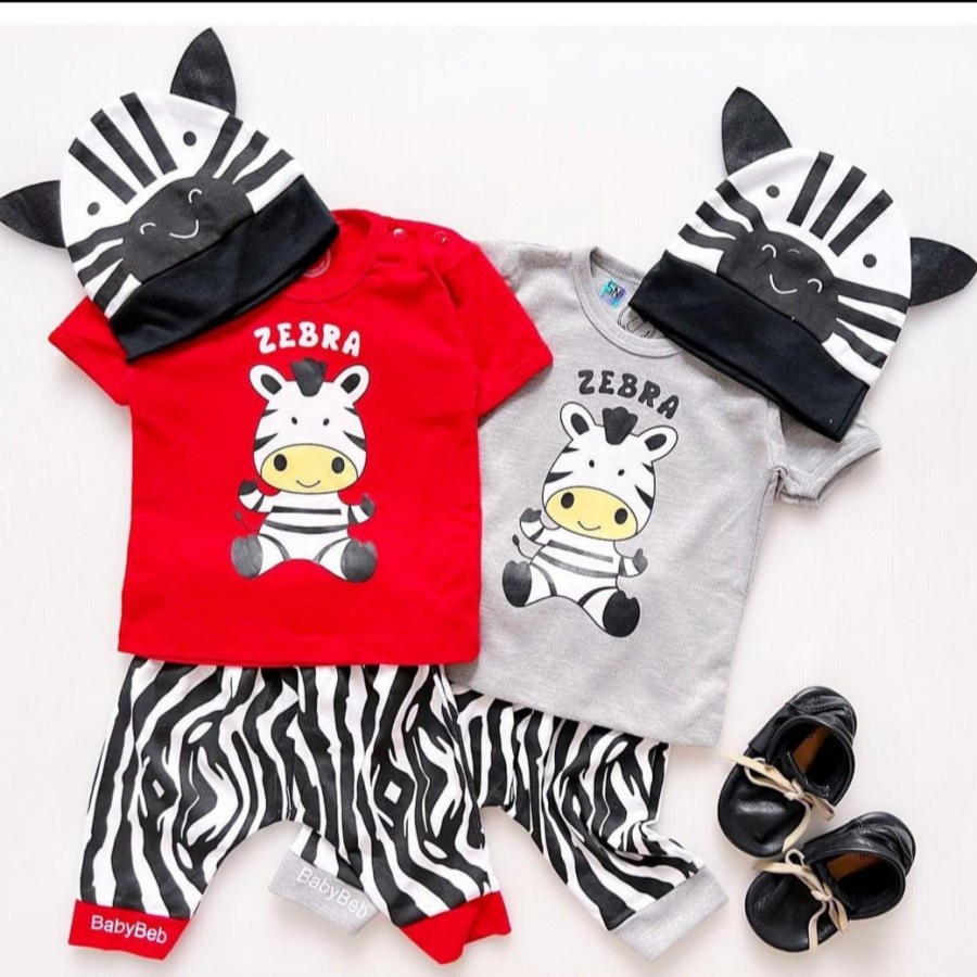 Baju Setelan Anak Bayi Laki-Laki Set Topi Zebra