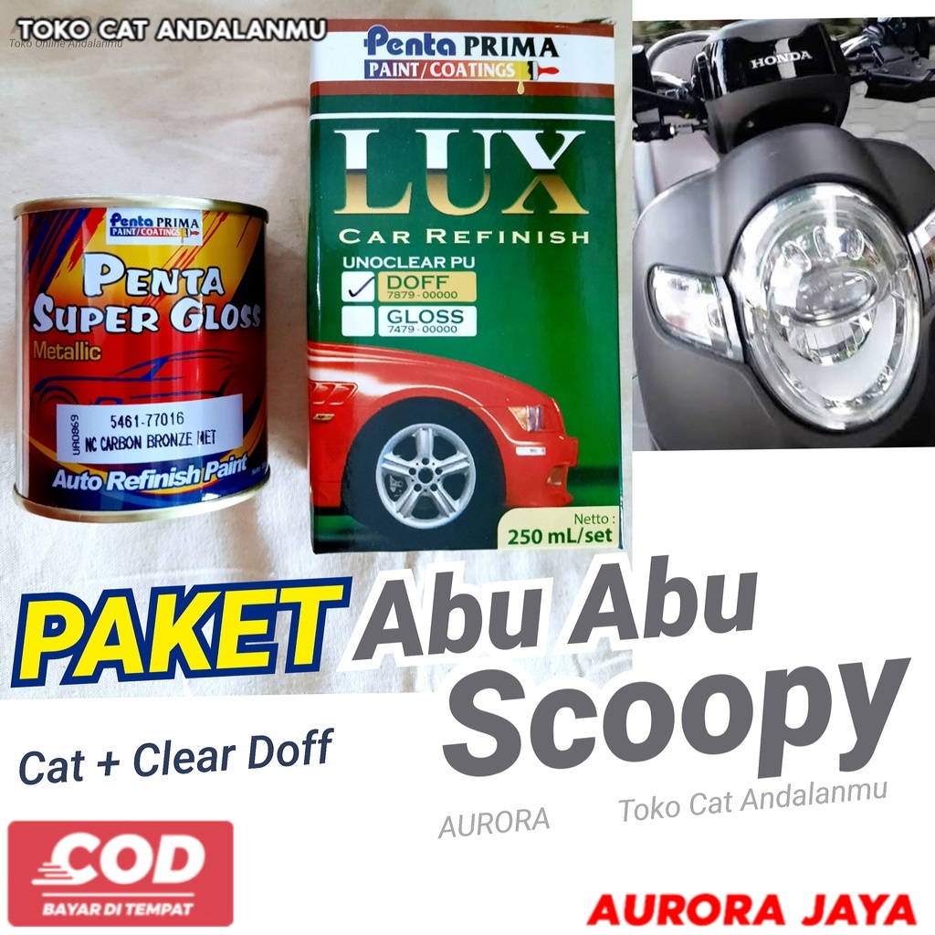 PAKET Cat Abu Abu Doff Scoopy Penta 200 gram + Clear Lux Doff Pernis Anti Gores 250 gram - Toko Cat 