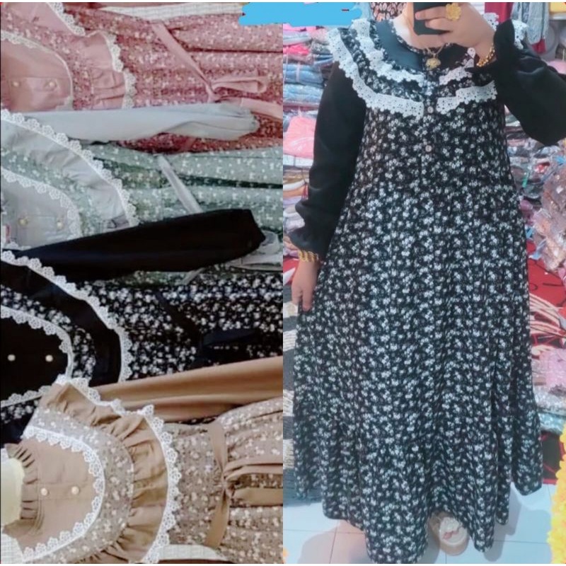 GAMIS BANGKOK BUNGA DADA RENDA REMPEL BAHAN KATUN CRINKLE PREMIUM