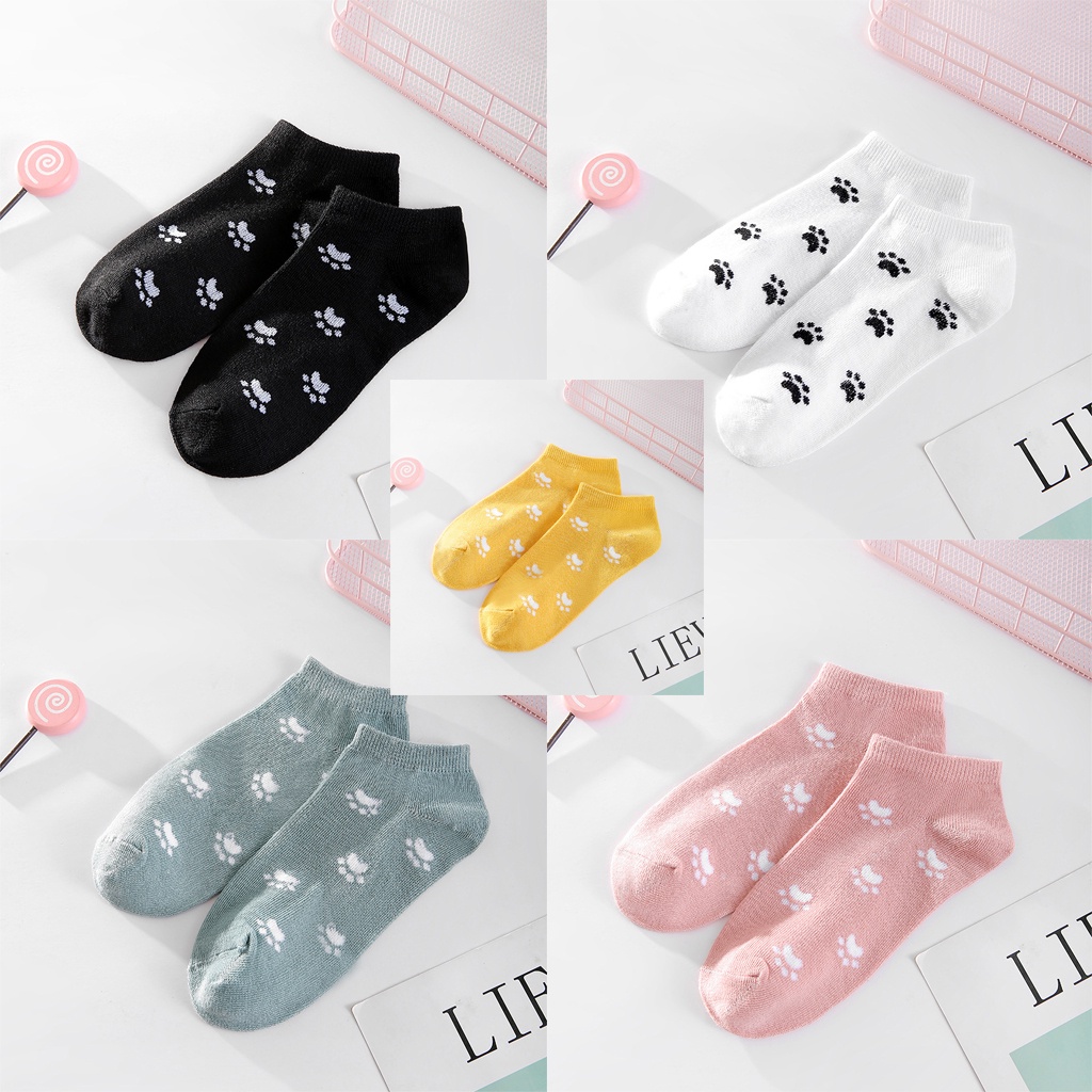 BRGUNIK Kaos Kaki Wanita Motif Jejak Kaki Kucing Meow Fashion Korea Women Sock Import Murah KK018