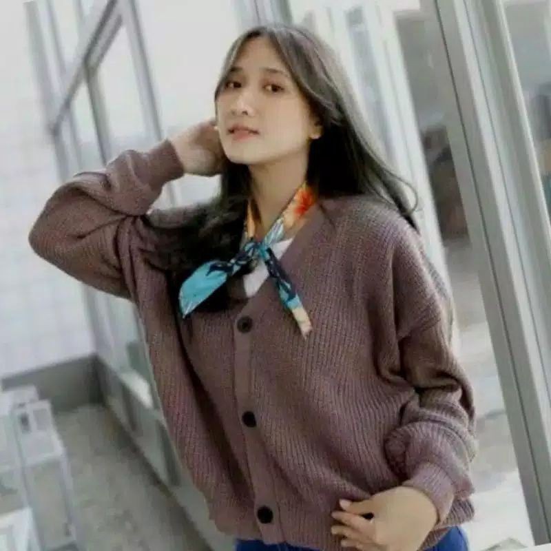 MALIKA CARDY RAJUT OVERSIZE / Kardigan Rajut Wanita / Crop Cardy Rajut / Atasan Wanita Korea / Crop-BURGANDY