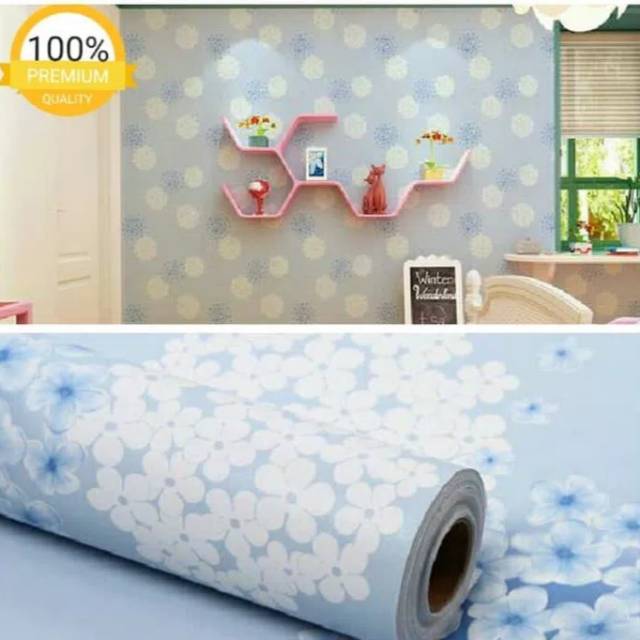Wallpaper stiker dinding motif dandelion biru muda