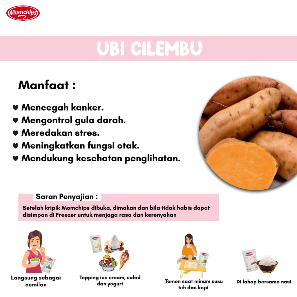 Keripik Ubi Cilembu Momchips Cemilan Sehat Keluarga Snack Sehat Buah dan Sayur GLUTEN FREE 70gr