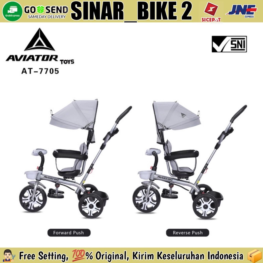 Sepeda Roda Tiga 3 AVIATOR AT-7705 Kursi Putar Musik Tricycle Anak