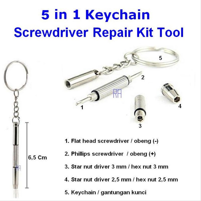 Gantungan Kunci Obeng Plus Minus Mini Screwdriver Keychain EDC 4in1