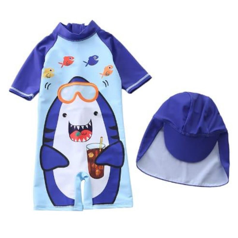 Baju Renang Anak Balita Topi ANIMAL SWIMSUIT Batita Toddler Boy Cowok 1 2 3 4 Tahun