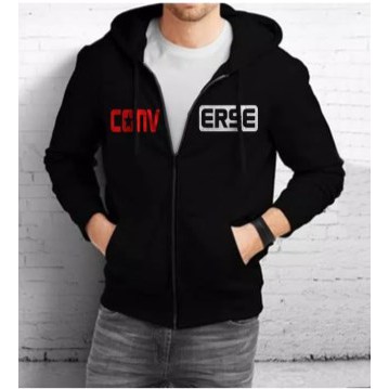 Jaket Hoodie Zipper Converse Pria - S, Hitam