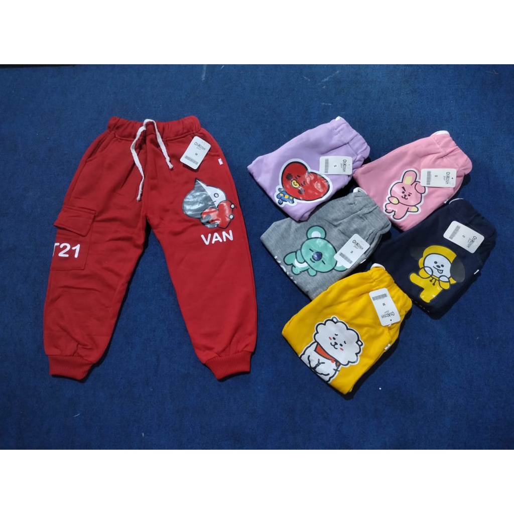 celana joger cargo anak 1-5 tahun motif bts fleece