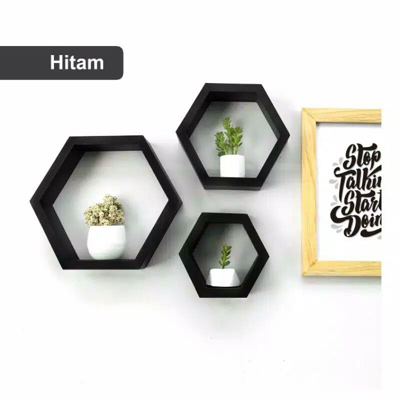 SET RAK DINDING HEXAGONAL 6 HIASAN DINDING HEXAGONAL 3 PCS / RAK MINIMALIS HEXAGONAL SEGI 6 MODERN