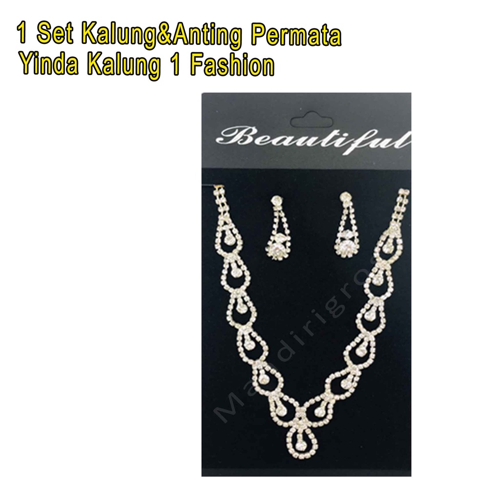 1 Set Kalung&amp;Anting Permata *Yinda Kalung 1 * Kalung Fashion * Aksesoris