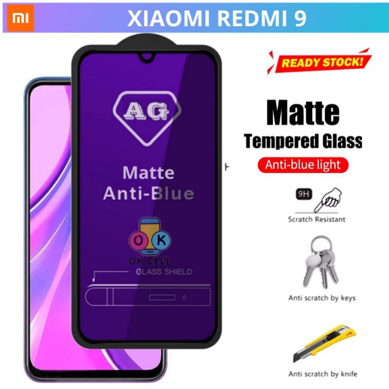 Tempered Glass Anti Blue Matte Xiaomi Redmi 9 - TG Anti Gores Anti Glare Ray Full Layar Premium