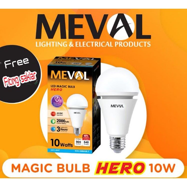 MEVAL LAMPU LED MAGIC 10W 10 WATT RECHARGEABLE PUTIH