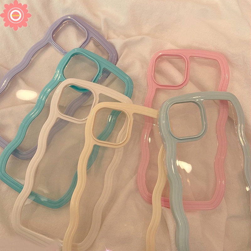 Soft Case TPU Transparan 2 In 1 Frame Gelombang Untuk IPhone 11 12 13 Pro Max 7 8 7Plus 8Plus XR X XS Max SE 2020