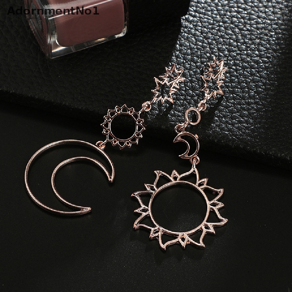 (AdornmentNo1) Anting Tusuk Gantung Asimetris Desain Bintang / Bulan / Matahari Gaya Boho Untuk Wanita