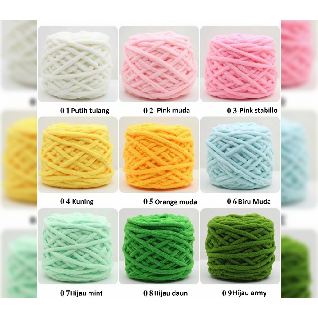 1-40 BENANG RAJUT CHENILLE/ CHENILLE YARN/ BENANG RAJUT HANDUK IMPORT 1 PLY