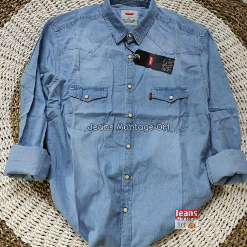 Terlaris Baju Kemeja Pria Levis Kemeja Jeans Denim Pria Kemeja Denim Kemeja Lengan Panjang Kemeja