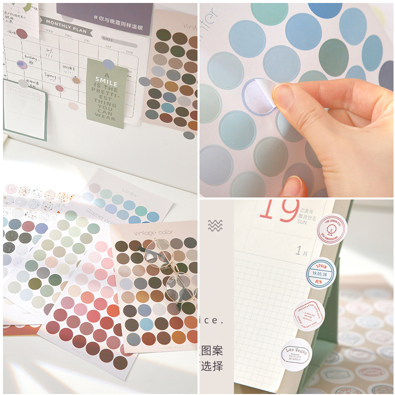 Multifunctional basic mark material sticker decoration DIY Morandi scrapbooking bullet journal postmark dot sticker-5