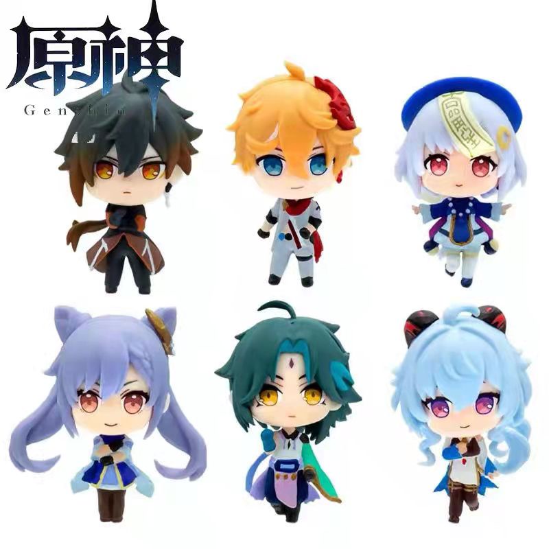 6pcs / set Mainan Action Figure Anime Genshin Impact Vol 2 Keqing Ganyu Qiqi Zhongli Tartaglia Untuk Topper Kue